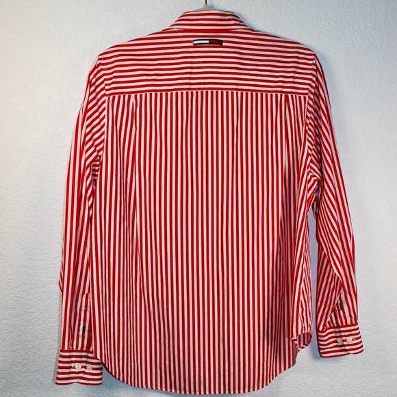 Vintage Tommy Hilfiger Red White Striped Button Up Shirt - Picture 2 of 13